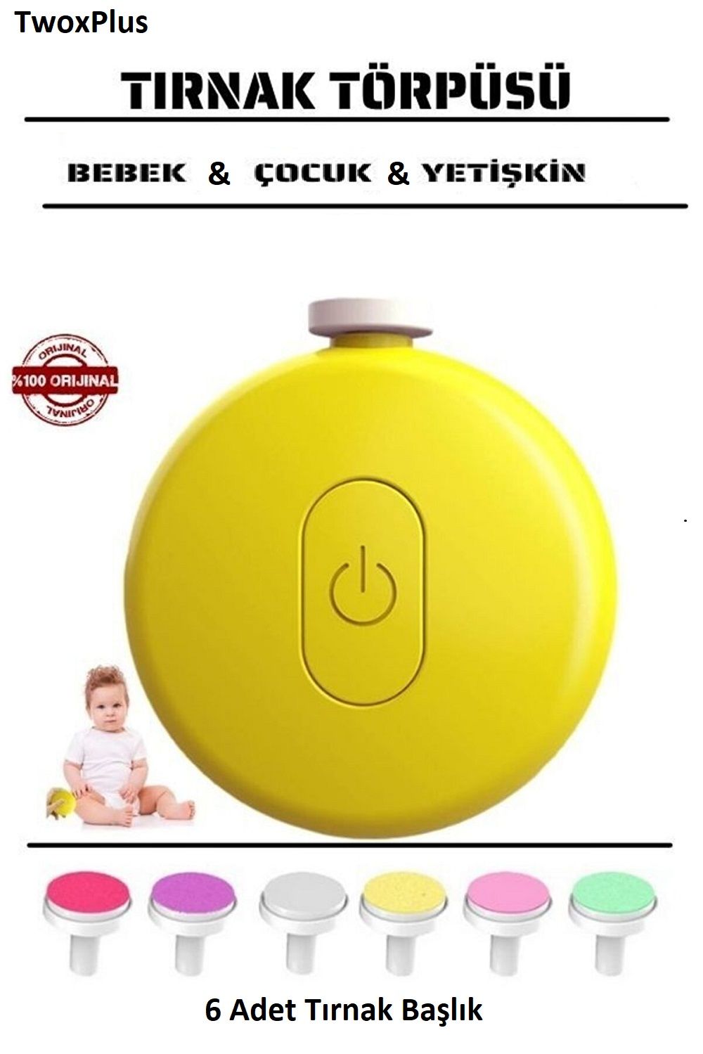 Yenidoğan Bebek & Çocuk & yetişkin  Dönerli Pilli Tırnak Kesme Törpüleme Makinası Sarı Renk
