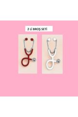 2 li broş doktor , Hemşire’ ler günü hediyesi  broş takısı yaka iğnesi tenkli  steteskop