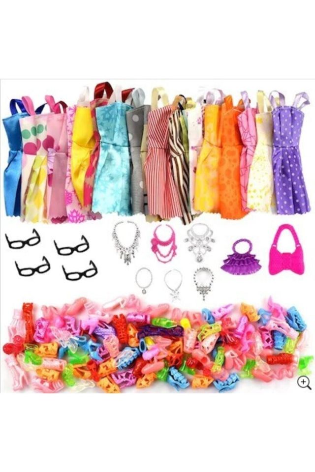 33 parça  Barbi Bebekler Aksesuar Kıyafet Ayakkabı Seti Frozen-barbie- Cindy Için Uyumlu 11 elbiseli