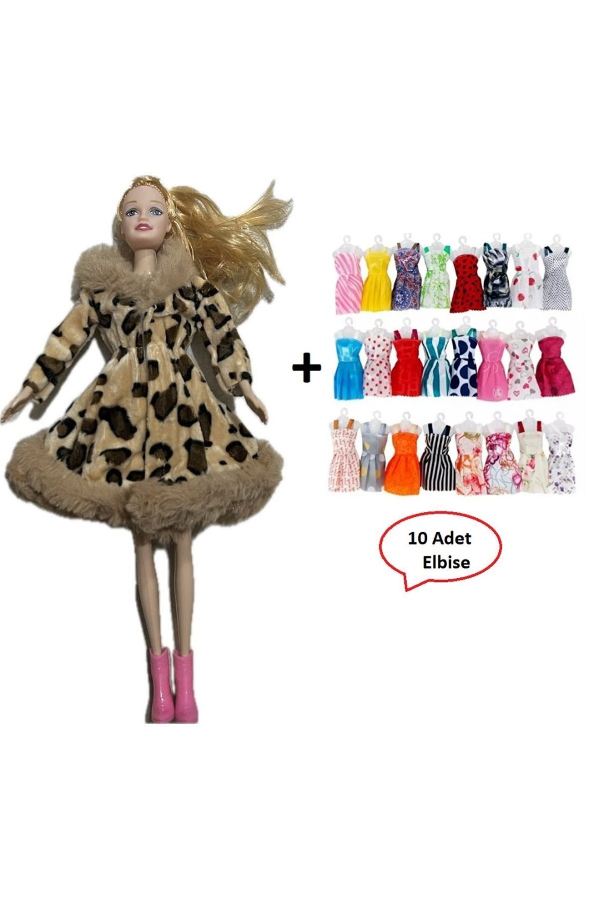 Oyuncak Bebek 30 cm (kürklü) ve rasgele 10 Elbise Barbie Frozen Uyumludur Görsel Gibidir
