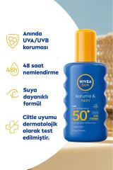 Güneş Koruyucu Ve Nemlendirici Vücut Sprey 200ml, Spf50, Suya Dayanıklı, Uva/uvb Koruması
