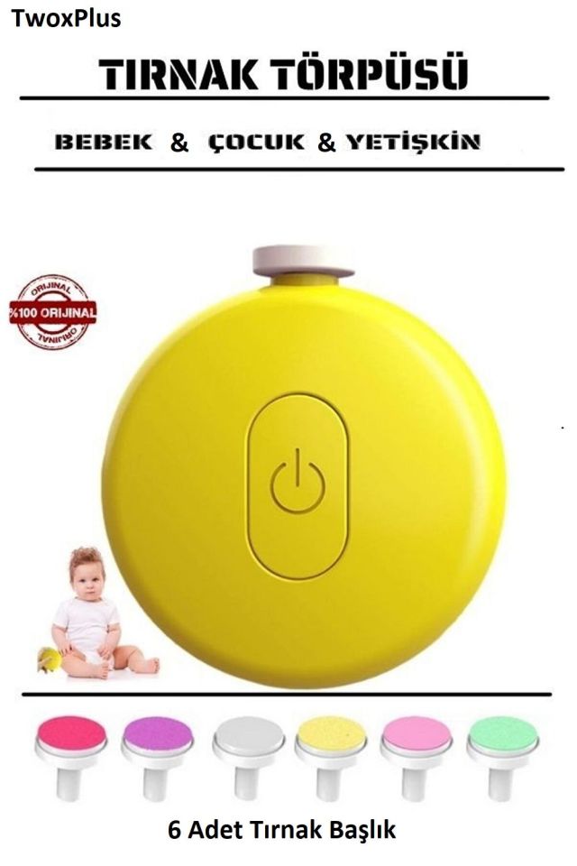 Yenidoğan Bebek & Çocuk & yetişkin  Dönerli Pilli Tırnak Kesme Törpüleme Makinası Sarı Renk
