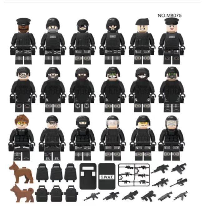 18 adet LEGO uyumlu  swat asker polis seti 2 köpekli