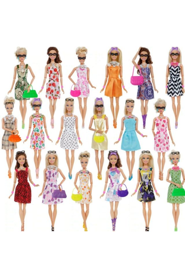 Barbie Bebekler Için 42 Parça Aksesuar Kıyafet Ayakkabı Çanta Askı Gözlük Seti